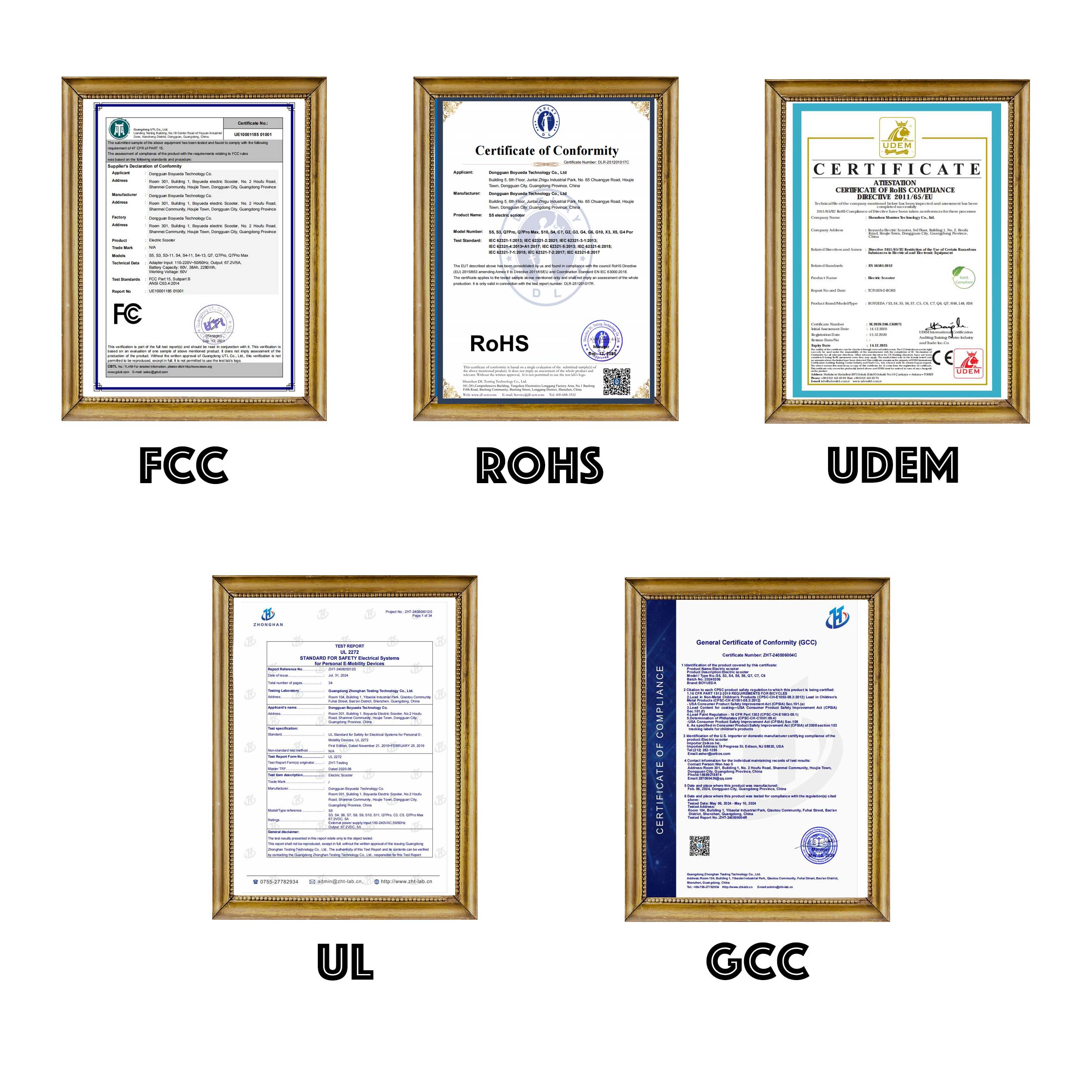 certificate of boyueda e-scooter